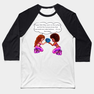 Best mermaid gifts 2022. anime black and white mermaids with blue tang fish and bubbles. Pretty black  and white girls with Afro hair, green eyes, Cherry pink lips and dark brown skin. Hair love ! Baseball T-Shirt